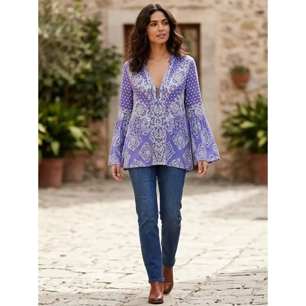 Free People Purple Graphic Lightweight Top Women Size XS
